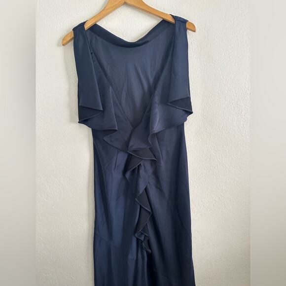 Rachel Zoe Caroline Navy Ruffled Open Back Evening Dress Gown Fishtail size 6 - Picture 11 of 16